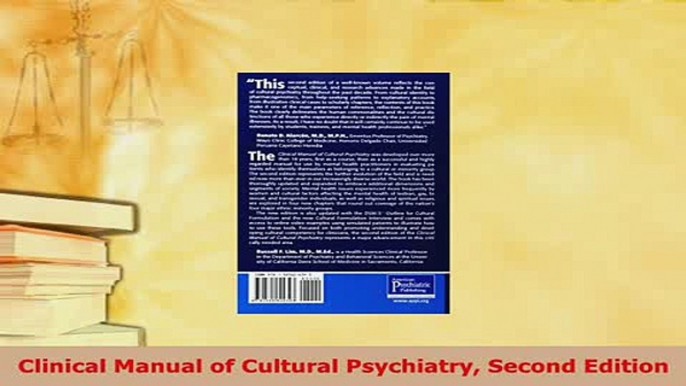 Download  Clinical Manual of Cultural Psychiatry Second Edition Free Books