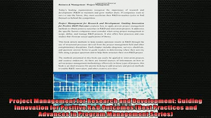 READ THE NEW BOOK   Project Management for Research and Development Guiding Innovation for Positive RD  FREE BOOOK ONLINE