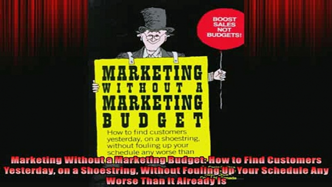 FREE PDF  Marketing Without a Marketing Budget How to Find Customers Yesterday on a Shoestring READ ONLINE