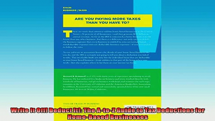 READ THE NEW BOOK   Write It Off Deduct It The AtoZ Guide to Tax Deductions for HomeBased Businesses  FREE BOOOK ONLINE