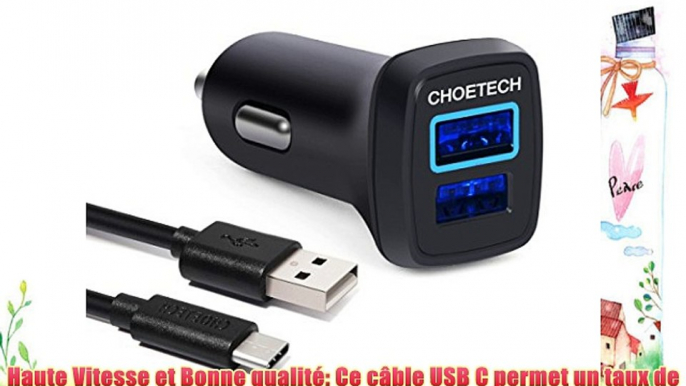 CHOETECH 30W Chargeur Allume-Cigare 2 Port USB avec Q.C 2.0 Utilisé avec Câble USB A-C pour