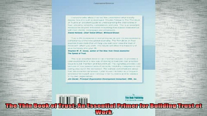 READ book  The Thin Book of Trust An Essential Primer for Building Trust at Work Full EBook