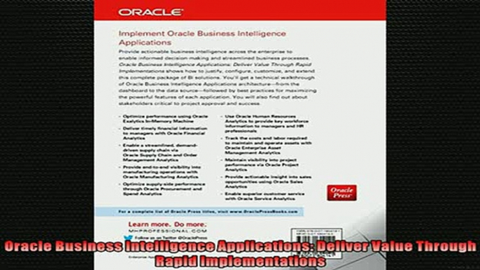 FREE DOWNLOAD  Oracle Business Intelligence Applications Deliver Value Through Rapid Implementations  BOOK ONLINE