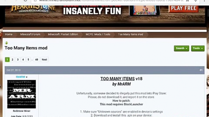 Minecraft Pocket Edition: How To Install TOO MANY ITEMS MOD V18! [0.11.1]