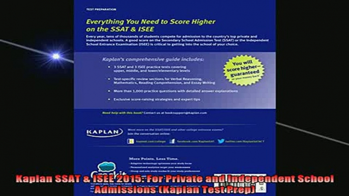 READ book  Kaplan SSAT  ISEE 2015 For Private and Independent School Admissions Kaplan Test Prep Online Free