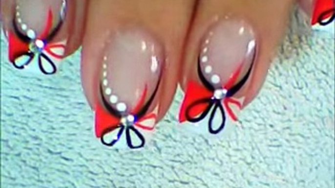 Red and Black Floral Nails - Abstract Nail Art ♥ Diseño Uñas Francés, Flor