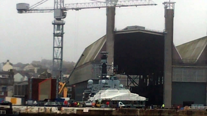 a type 23 frigate in for refit