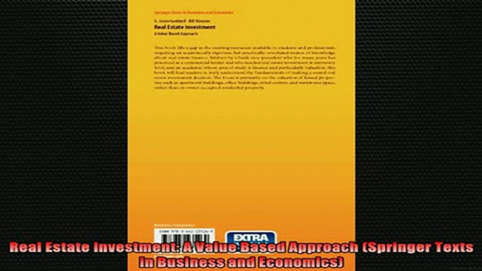 FREE EBOOK ONLINE  Real Estate Investment A Value Based Approach Springer Texts in Business and Economics Full Free