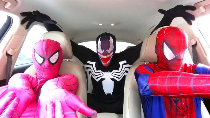 Pink Spidergirl & Spiderman & Venom Dancing in the Car! Superheroes Funny Movie in Real Life! (1080p)