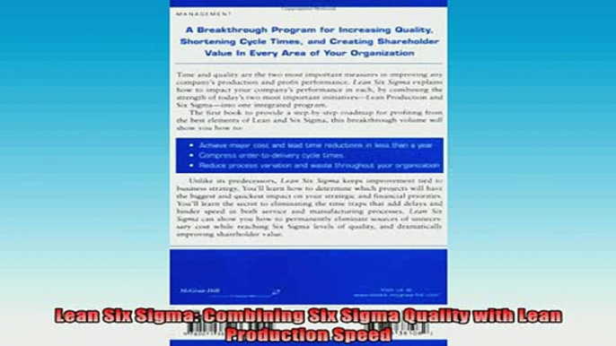 Downlaod Full PDF Free  Lean Six Sigma Combining Six Sigma Quality with Lean Production Speed Free Online