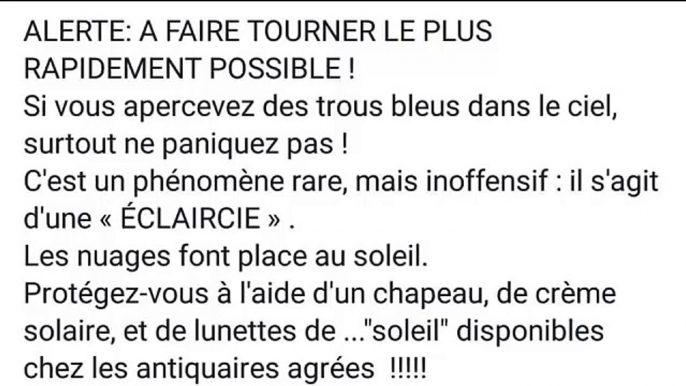 Alerte A FAIRE TOURNER LE PLUS RAPIDEMENT POSSIBLE !