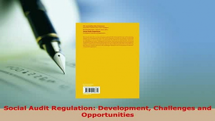 Read  Social Audit Regulation Development Challenges and Opportunities Ebook Free