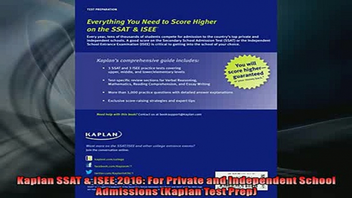 READ book  Kaplan SSAT  ISEE 2016 For Private and Independent School Admissions Kaplan Test Prep  FREE BOOOK ONLINE