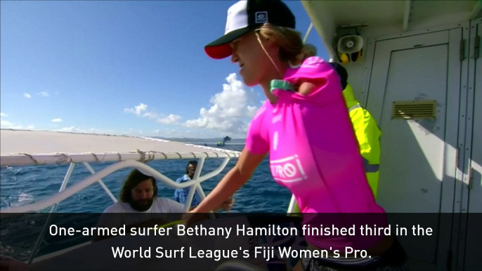 One-armed surfer Bethany Hamilton finishes third in Fiji