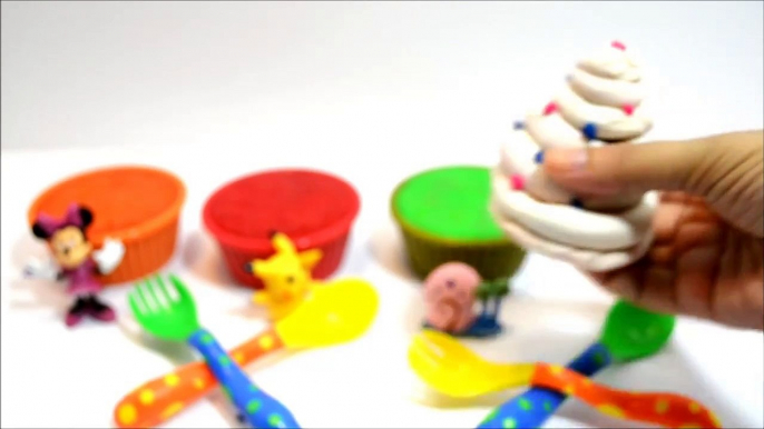 LEARN COLORS -PLay-Doh Surprise Cupcake Minnie Mouse Peppa Pig Olaf Pikacho Patrick Mr Crab