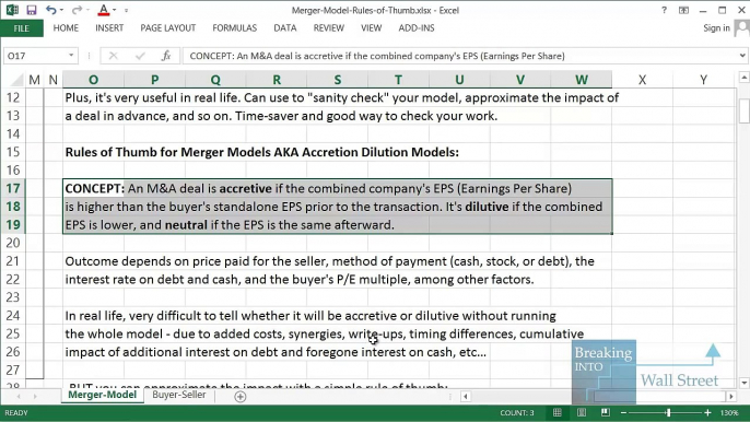 Accretion Dilution - Rules of Thumb for Merger Models