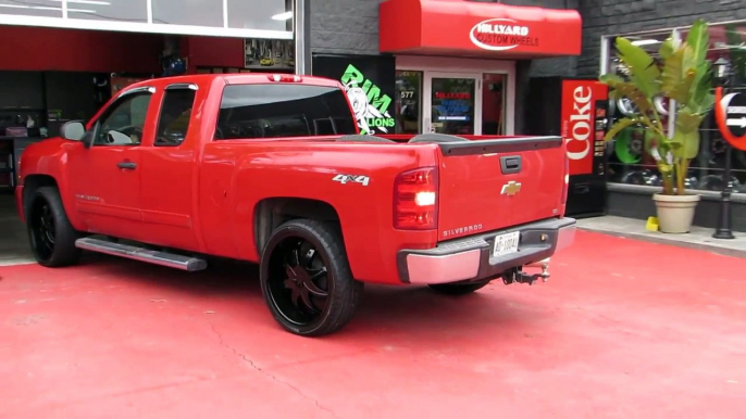 HILLYARD RIM LIONS 2010 CHEVROLET SILVERADO ON 24 INCH BLACK RIMS & TIRES ROCKNSTARR 608 FIREHOUSE