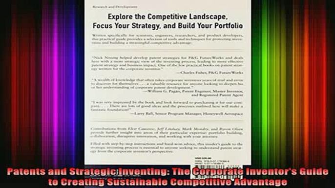 READ book  Patents and Strategic Inventing The Corporate Inventors Guide to Creating Sustainable Full EBook