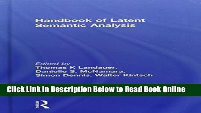 Read Handbook of Latent Semantic Analysis (University of Colorado Institute of Cognitive Science