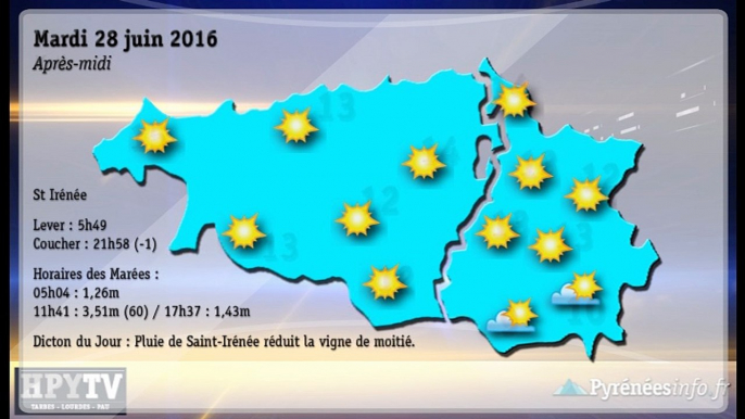 [HPyTv Pyrénées] La Météo de Tarbes Pau Bayonne (28 juin 2016)