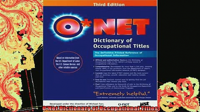 READ FREE FULL EBOOK DOWNLOAD  ONet Dictionary of Occupational Titles Full Free