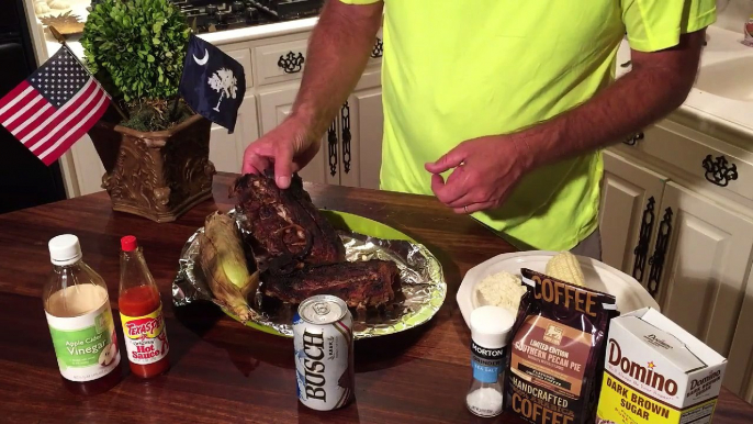 Dutch Oven Ribs with Grilled Corn and Mashed Cauliflower