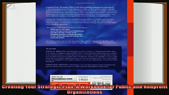 behold  Creating Your Strategic Plan A Workbook for Public and Nonprofit Organizations