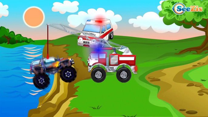 Cartoon for children -  Fire Truck and Ambulance. Cars & Trucks - Emergency Vehicles Cartoons