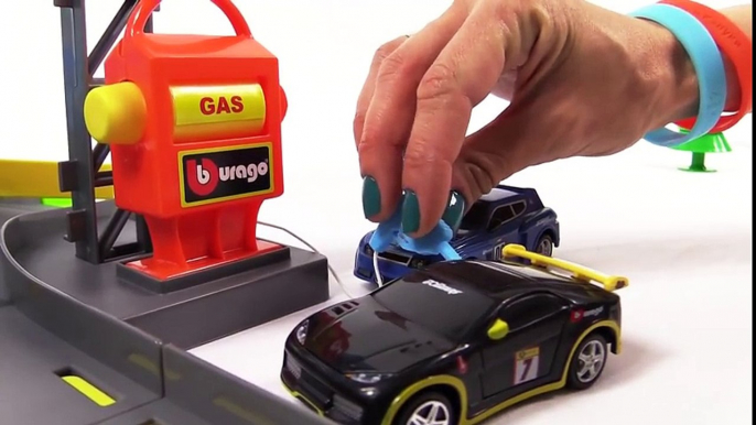 Kid's Toys - Bburago Toy Car Race Track & Racing Cars Slide_ Speedy & Blacky's Fuel Station & Garage