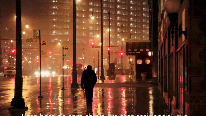 Uma hora de som chuva em área residencial, rua áudio cidade da noite ambiente, o ruído relaxante para dormir, calmantes, relaxar e meditação