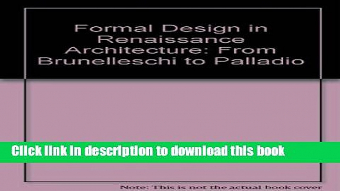 Read Formal Design in Renaissance Architecture  Ebook Free