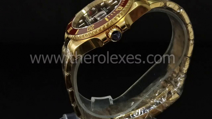 Swiss watches replica Rolex Submariner Brown Luminous Marked Dial Full Gold Bracelet Sub002 Black Bg