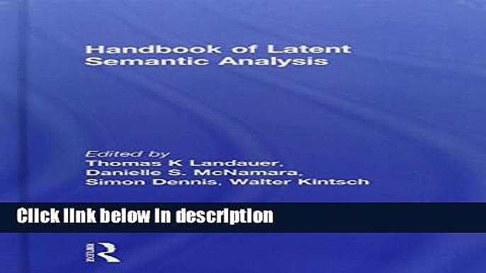 Books Handbook of Latent Semantic Analysis (University of Colorado Institute of Cognitive Science