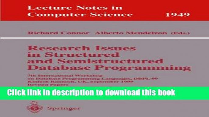 Books Research Issues in Structured and Semistructured Database Programming: 7th International