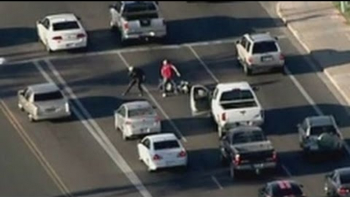 Combat veteran on motorcycle fights off police chase suspect