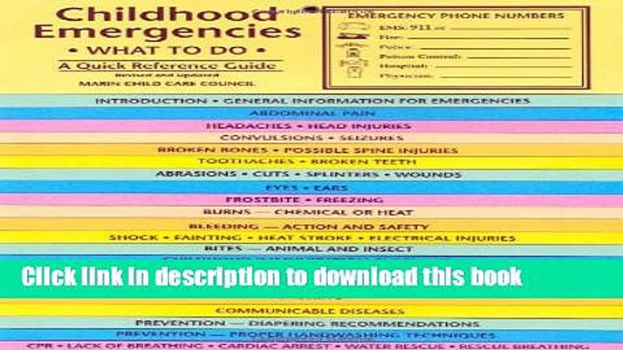 [Popular] Childhood Emergencies: What to Do-A Quick Reference Guide Kindle Free