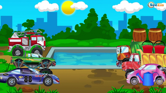 Racing Cars with Emergency Vehicles - Ambulance and Fire Truck. Cars & Trucks Cartoon for children