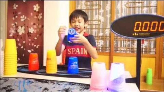 Eight-Year-Old Speed Stacker Practices His Incredible Skills