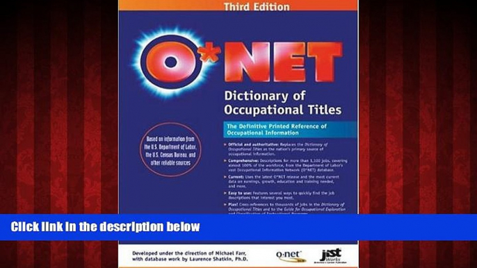 Popular Book O Net Dictionary of Occupational Titles