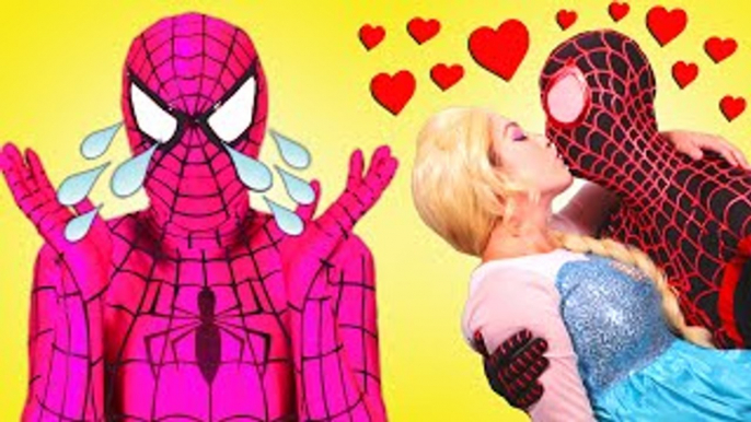 Is Frozen Elsa Kissing Black Spiderman?! w/ Pink Spidergirl, My Little Pony, Catwoman, Ari