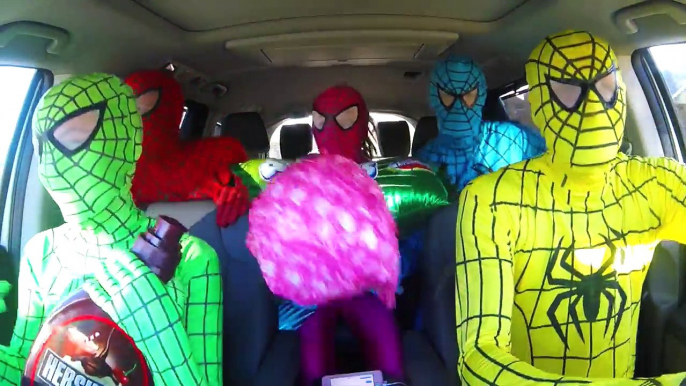 Superhero Car Dance!! The amazing Blue Spiderman green spiderman and frozen Elsa Yellow Spiderman