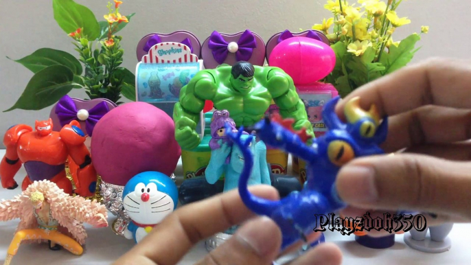 SURPRISE EGGS with PLAY DOH Surprise Toys,Shopkins,Hulk,big hero 6,Videos Egg Surprise Toys for Kids