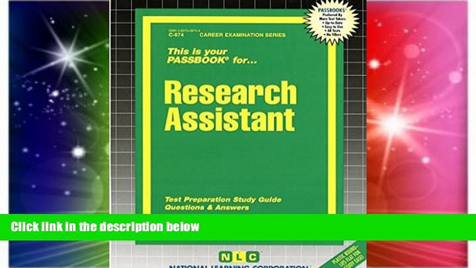 Big Deals  Research Assistant(Passbooks) (Passbook for Career Opportunities)  Free Full Read Best