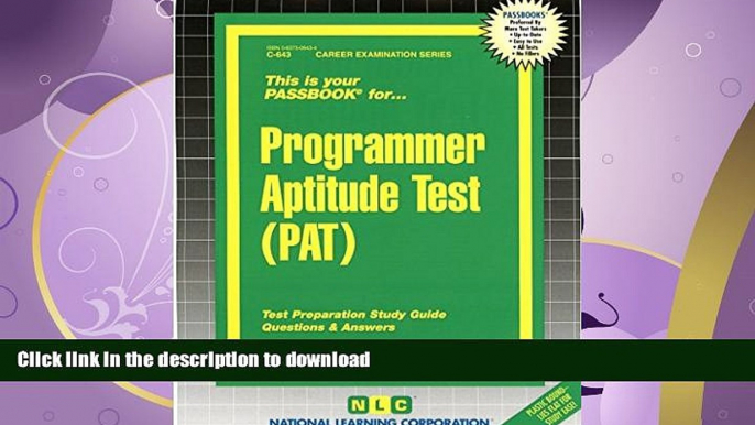 READ BOOK  Programmer Aptitude Test (PAT)(Passbooks) (Career Examination Passbooks)  BOOK ONLINE