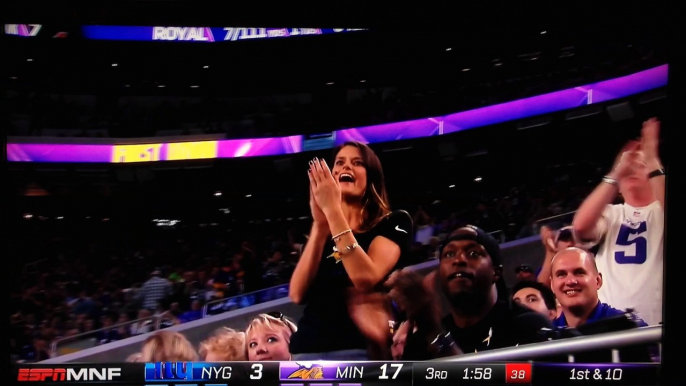 gorgeous vikings fan plays it up for the camera man. From Minnesota. Vikings 24 Giants 10. October 3, 2016