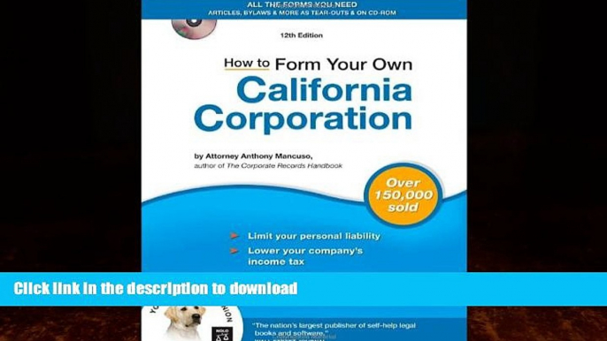 FAVORITE BOOK  How to Form Your Own California Corporation (Book with CD) FULL ONLINE