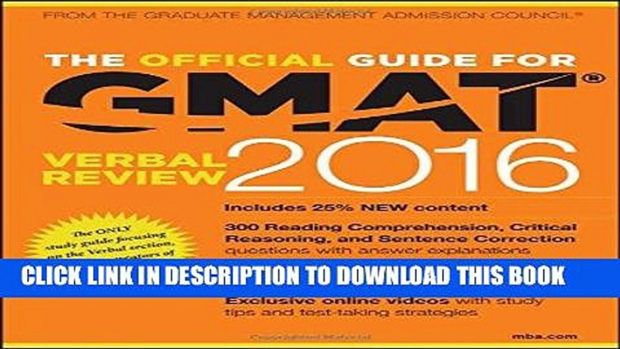 [Free Read] The Official Guide for GMAT Verbal Review 2016 with Online Question Bank and Exclusive