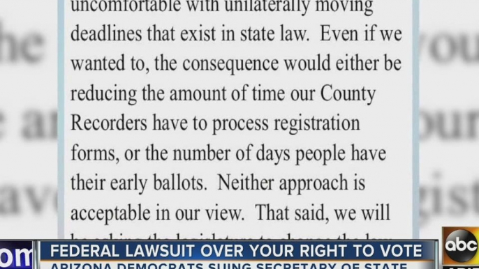 Judge hears arguments as Arizona Democrats sue Secretary of State's office over voter registration deadline