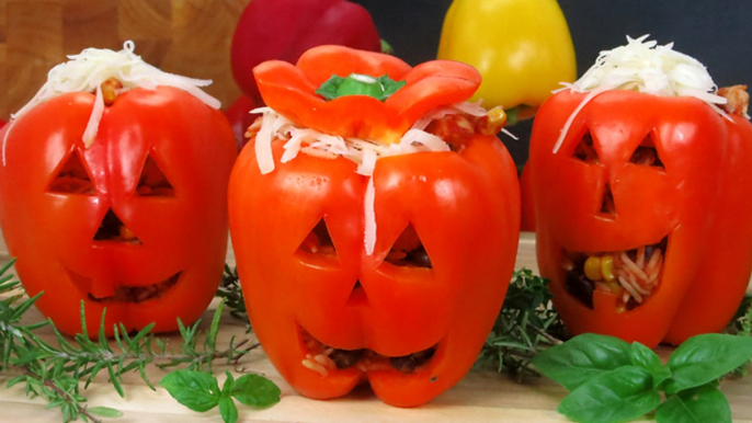 Stuffed Jack-O-Lantern Bell Peppers