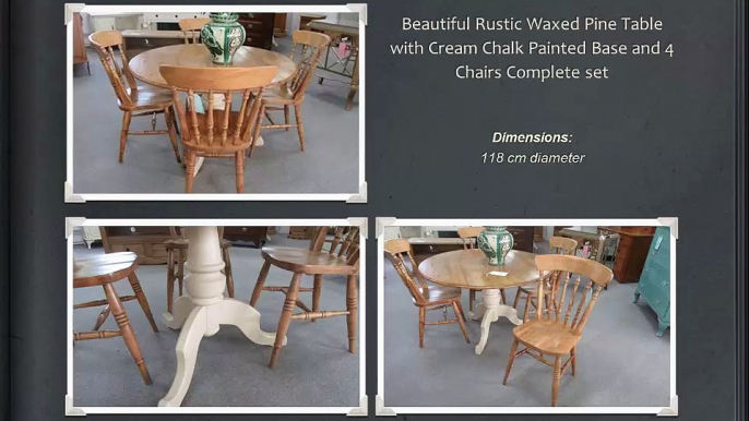 Sale Rustic Waxed Pine Table With Cream Chalk Painted Base And 4 Chairs Mytholmroyd